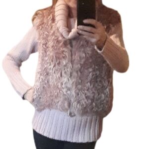 Women's Vintage Chunky Shawl Collar Sweater - Light Pink